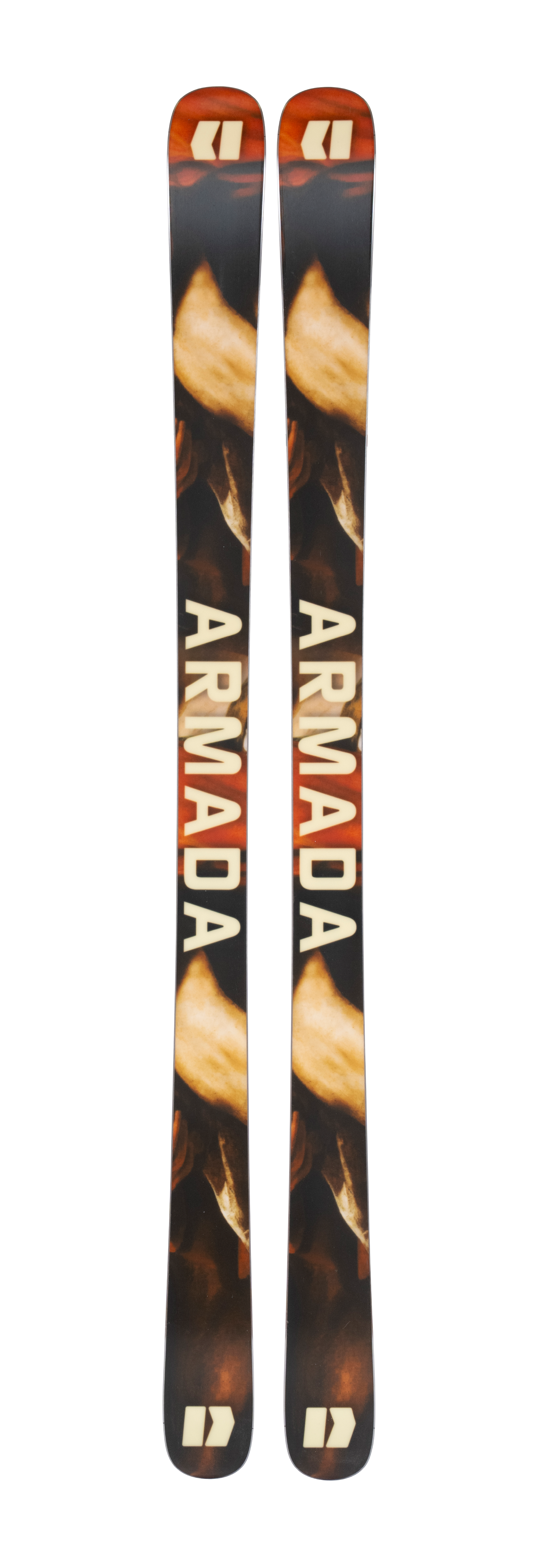 Armada EDOLLO '91 skis, black with fiery orange graphics and ARMADA text