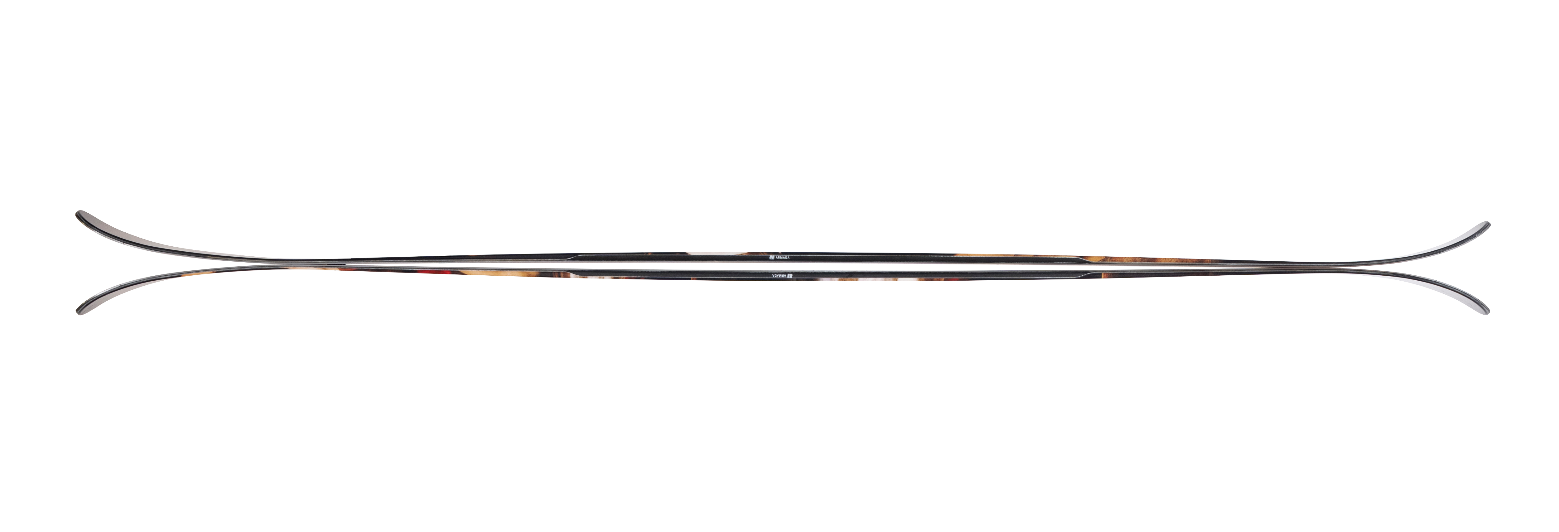 Long ski profile, black deck with silver metal edges