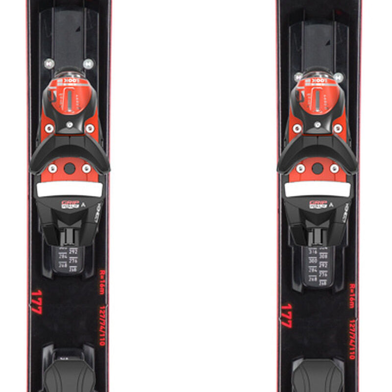 Rossignol React 8 C.A.M. Skis with Konect NX 12 Bindings 2024 - A pair of skis with a tan base and black text, featuring the Rossignol logo on top and "REACT" written in large letters along the side.