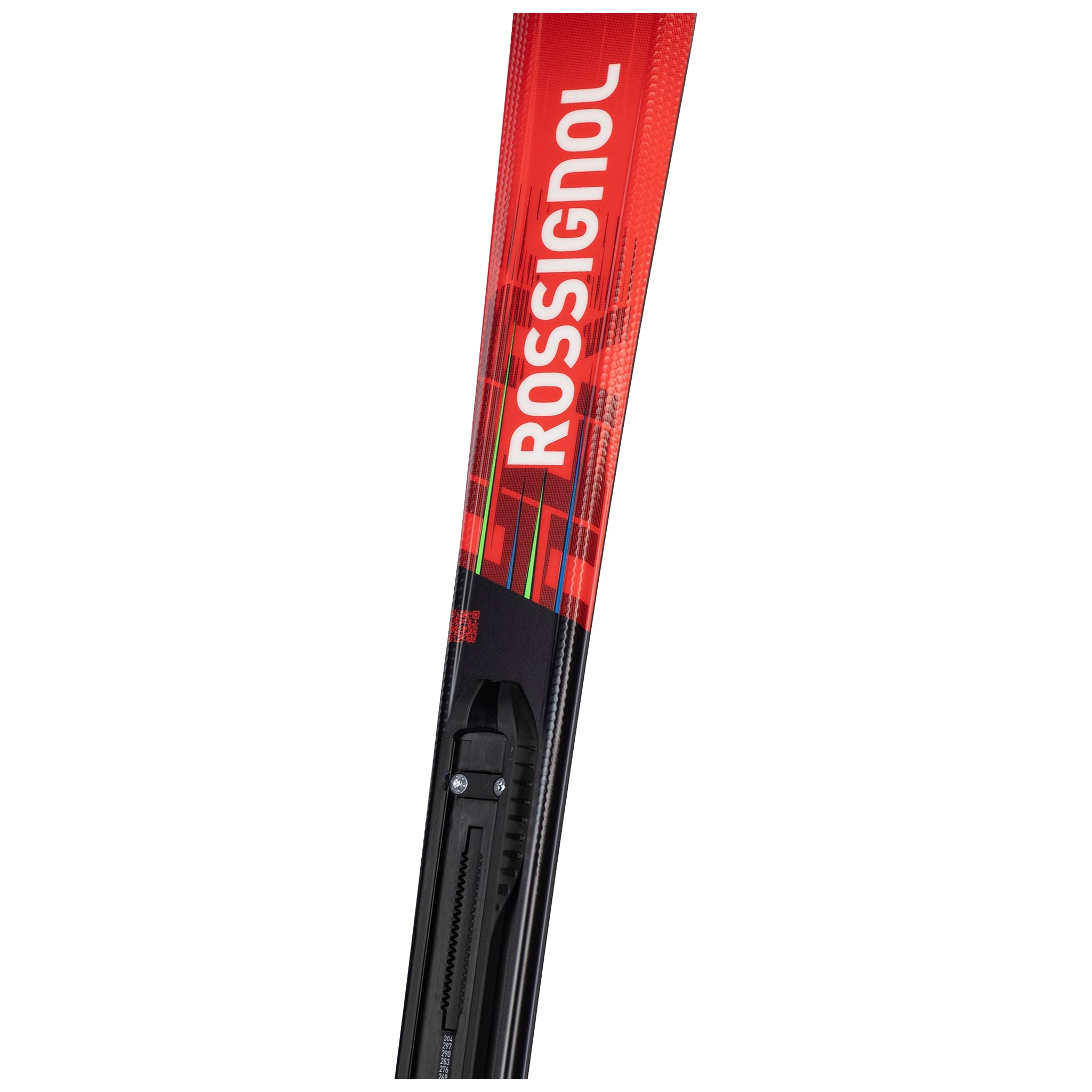 Rossignol Hero JR with Team 4 Bindings - A red ski with a black base and white lettering, featuring the brand name "ROSSIGNOL" on top.