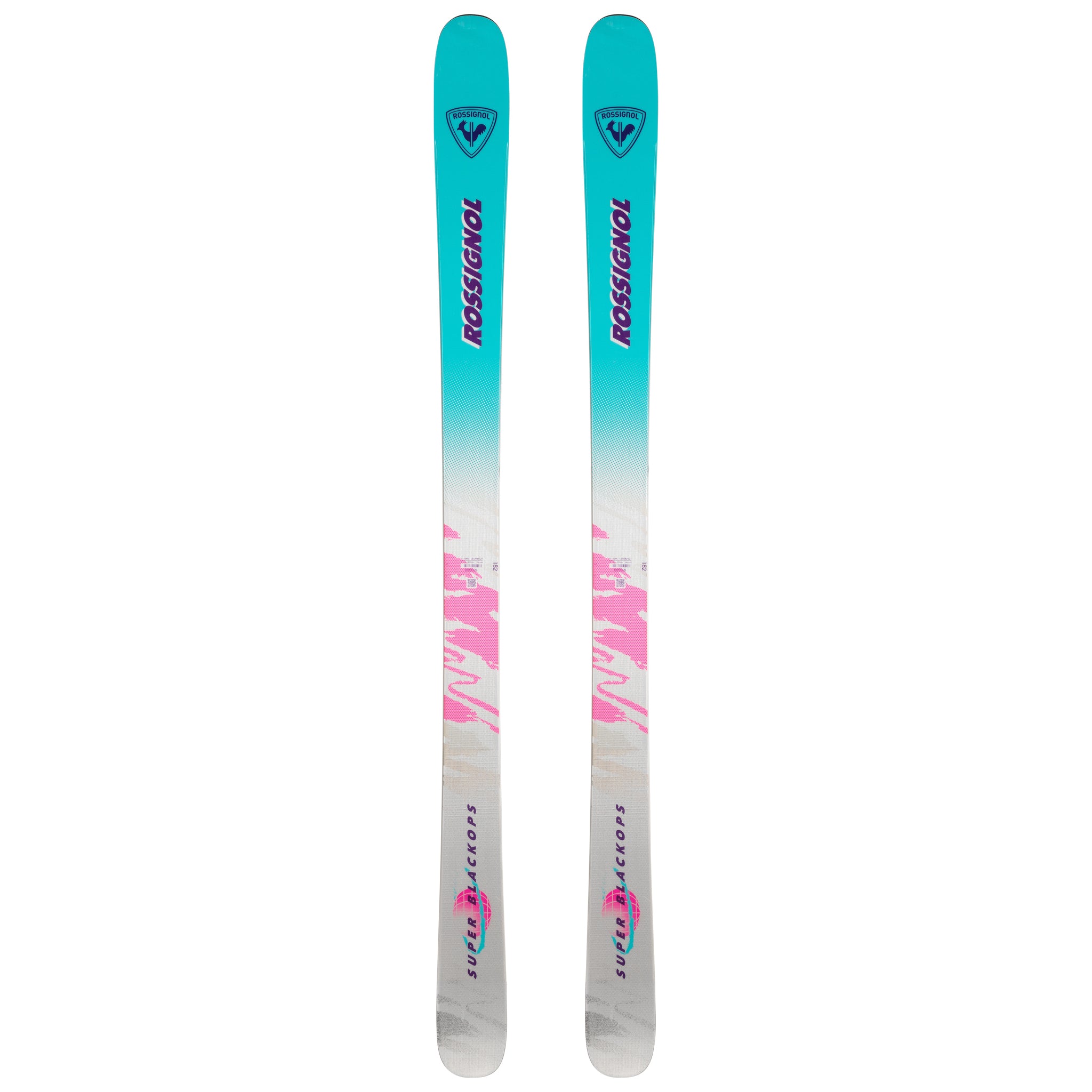 Rossignol Super BlackOps 98 Skis 2025 - A pair of skis with a white base and pink accents, featuring the brand's logo at the top.