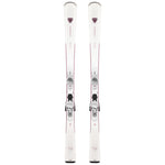 Rossignol Nova 2 Skis with XP10 Bindings - White skis with a pink stripe down the middle and black bindings.