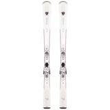 Rossignol Nova 2 Skis with XP10 Bindings - White skis with a pink stripe down the middle and black bindings.