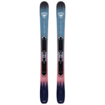 Rossignol Youth Rallybird Soul Pro Skis with XP10 Bindings - 2025 model skis in a blue and pink color scheme, featuring a distinctive white logo on the top.