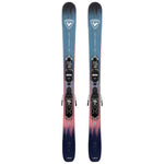 Rossignol Youth Rallybird Soul Pro Skis with XP10 Bindings - A pair of blue and red skis with white lettering, featuring a distinctive logo on top.