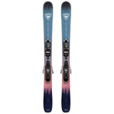Rossignol Youth Rallybird Soul Pro Skis with XP10 Bindings - A pair of blue and red skis with white lettering, featuring a distinctive logo on top.