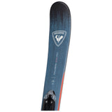 Rossignol Youth Rallybird Soul Pro Skis with XP10 Bindings - A pair of blue skis with a white logo and black bindings.