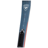 Rossignol Youth Rallybird Soul Pro Skis with XP10 Bindings - A pair of blue skis with a white logo and red accents, featuring a distinctive bird design on the top.