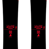 Rossignol - Hero Pro JR Skis with Team 4 Bindings 2025 is shown from a top-down perspective, featuring a black base color with red accents and white lettering.