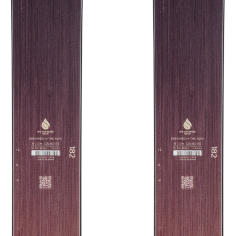 Front view of red and dark Rossignol skis with two shield logos