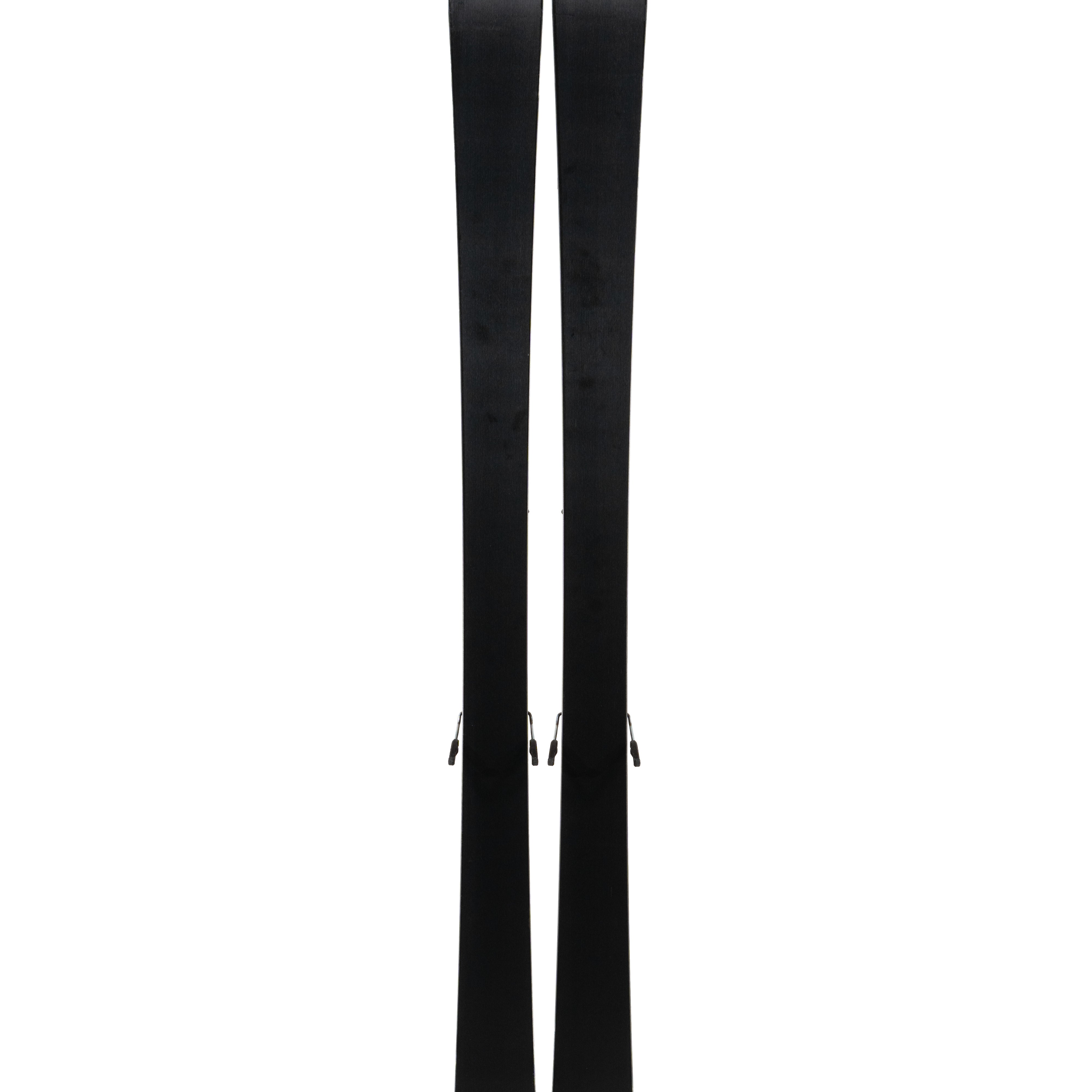 Armada Declivity 88C Skis with EM10 Bindings - A pair of black skis with a subtle white stripe on the top, featuring silver bindings and a sleek design.