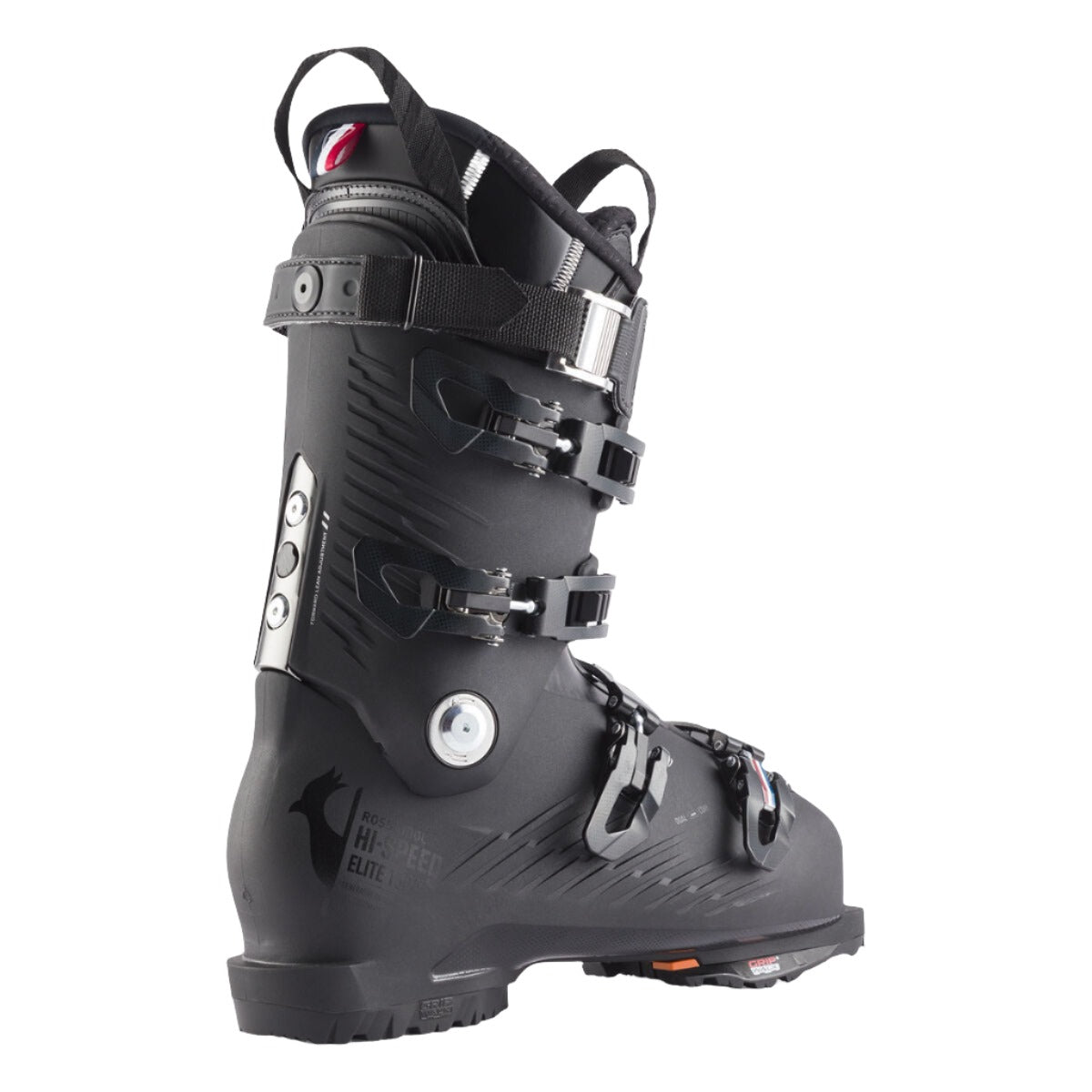 Rossignol Hi-Speed Elite Carbon 130 Ski Boots 2024 - Black ski boots with silver buckles and straps.