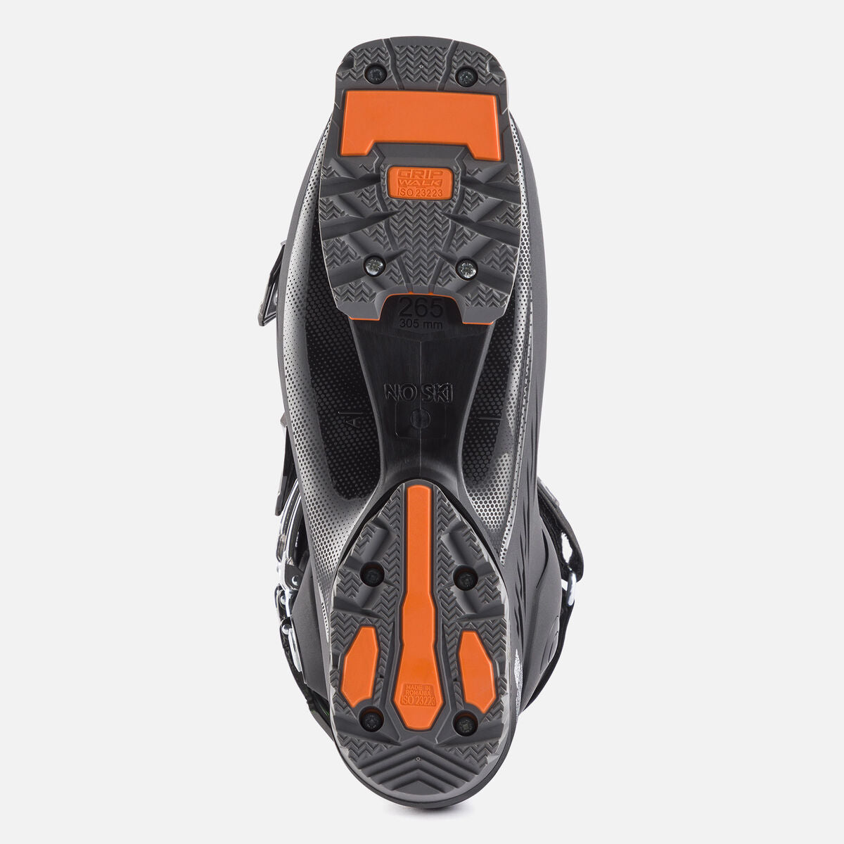 Rossignol Hi-Speed Pro 120 MV Ski Boots 2024 - Black ski boots with a textured pattern on the toe and heel areas, featuring silver buckles.