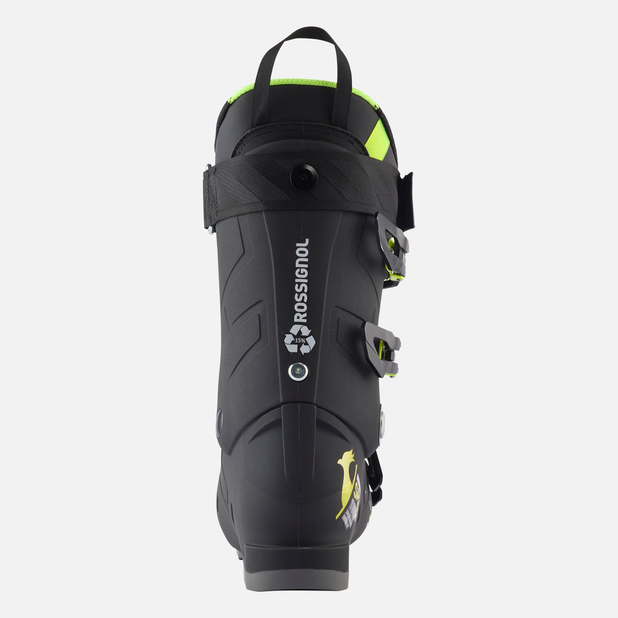 Rossignol Speed 100 HV+ Ski Boot 2025 - A black ski boot with neon green accents and a white logo on the side.