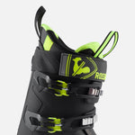 Rossignol Speed 100 HV+ Ski Boot 2025 - A black ski boot with a neon green logo on the side and silver buckles.