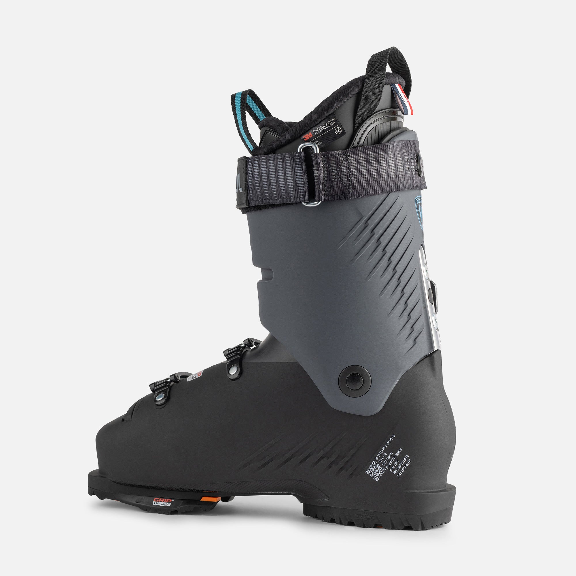 Rossignol Hi-Speed Pro 120 MV Ski Boots 2025 - Black ski boots with a textured pattern on the side and silver buckles.