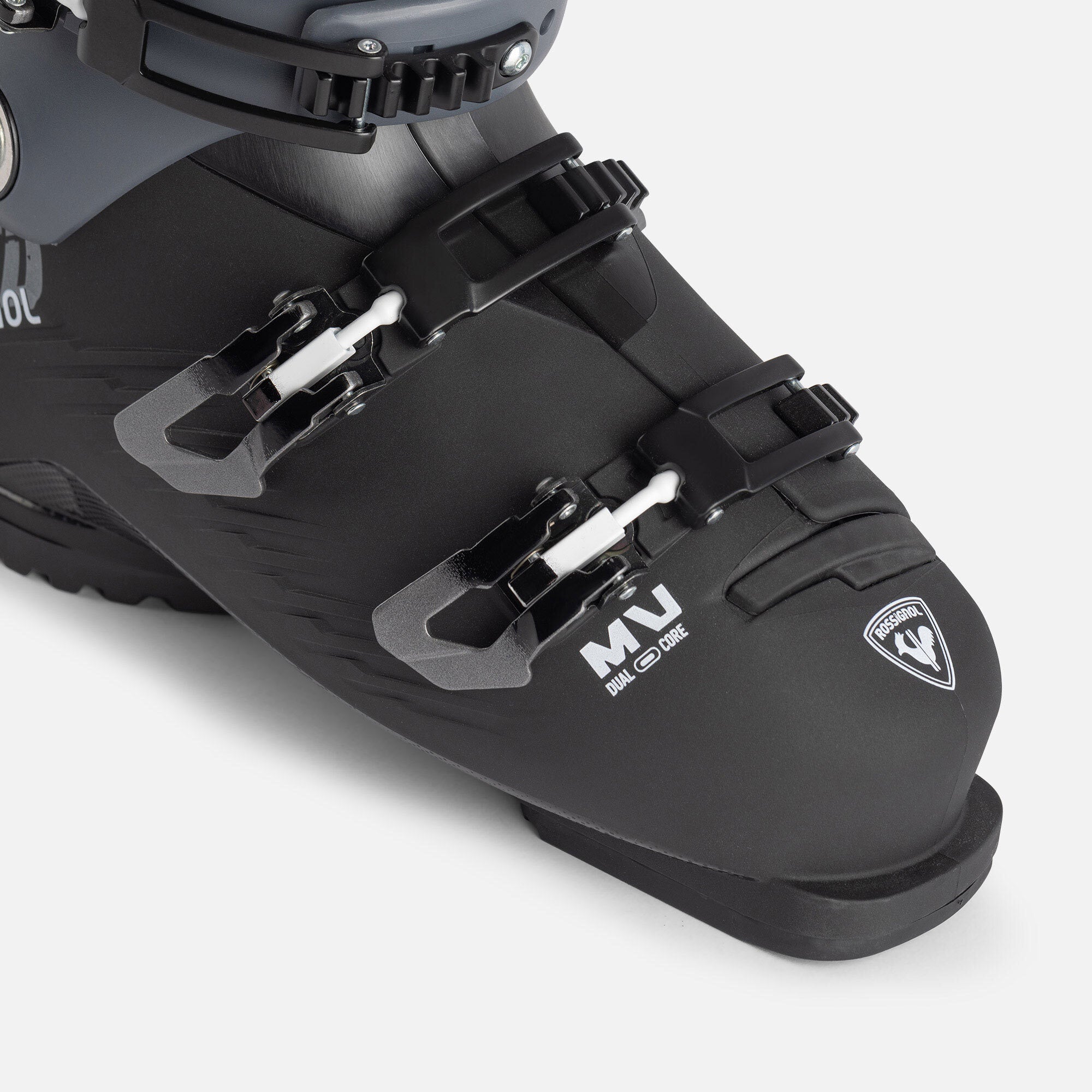 Rossignol Hi-Speed Pro MV 100 Ski Boots 2025 - Black ski boots with white lettering and a silver buckle on the side.