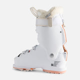 Rossignol Women's Vizion Pro 100 Ski Boots 2025 - White ski boots with a silver buckle on top and a black strap.