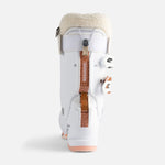 Rossignol Women's Vizion Pro 100 Ski Boots 2023 - A white ski boot with a brown strap and silver buckles.