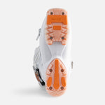 Rossignol Women's Vizion Pro 100 Ski Boots 2025 - White ski boots with a silver buckle and strap on the side.