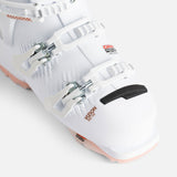 Rossignol Women's Vizion Pro 100 Ski Boots 2023 - White ski boots with silver buckles and straps.