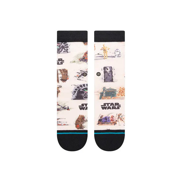 Stance x Star Wars Kid's Return of the Jedi Crew Sock 2023 - A pair of crew socks featuring a collage of characters from the movie, including Luke Skywalker and Darth Vader.