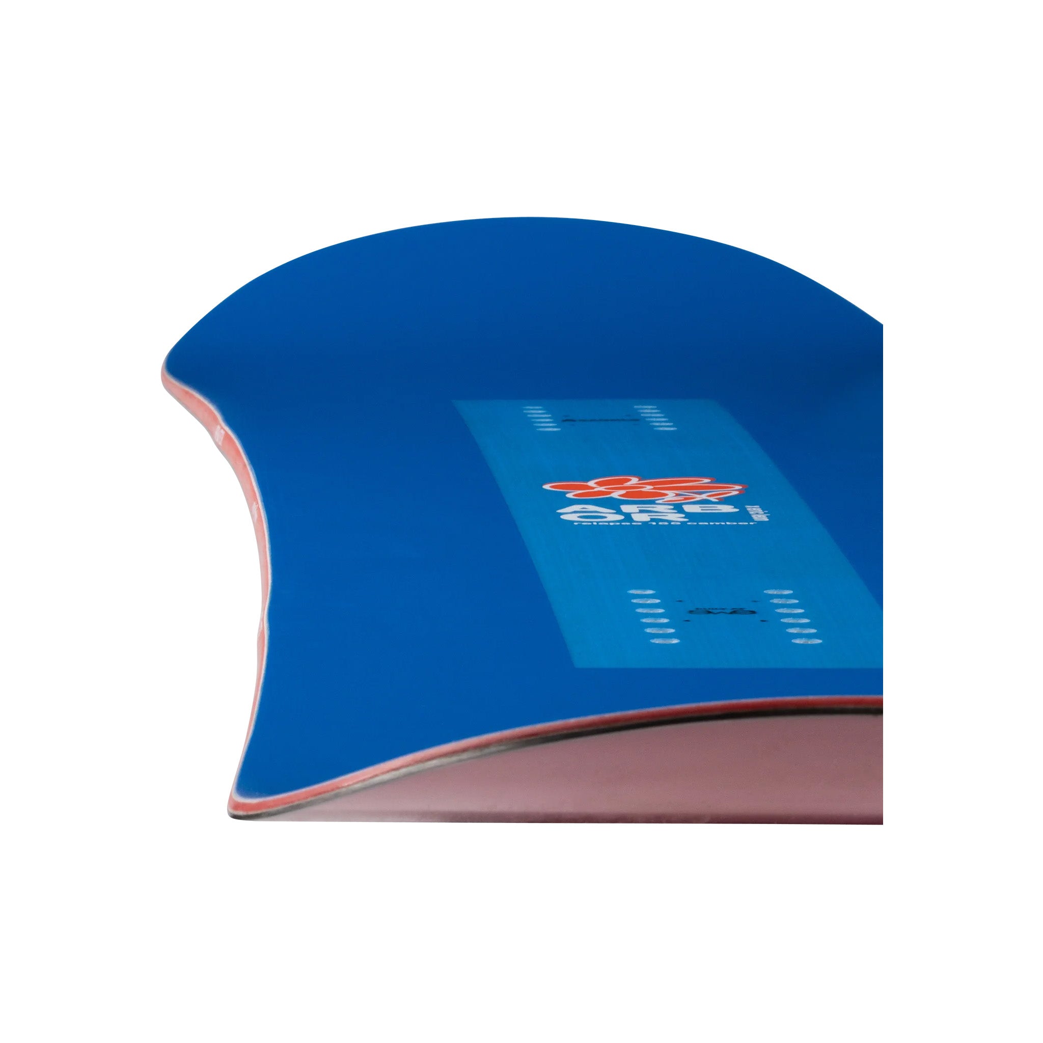Arbor Relapse Camber Snowboard 2025 - A blue snowboard with a red logo on top and white lettering.