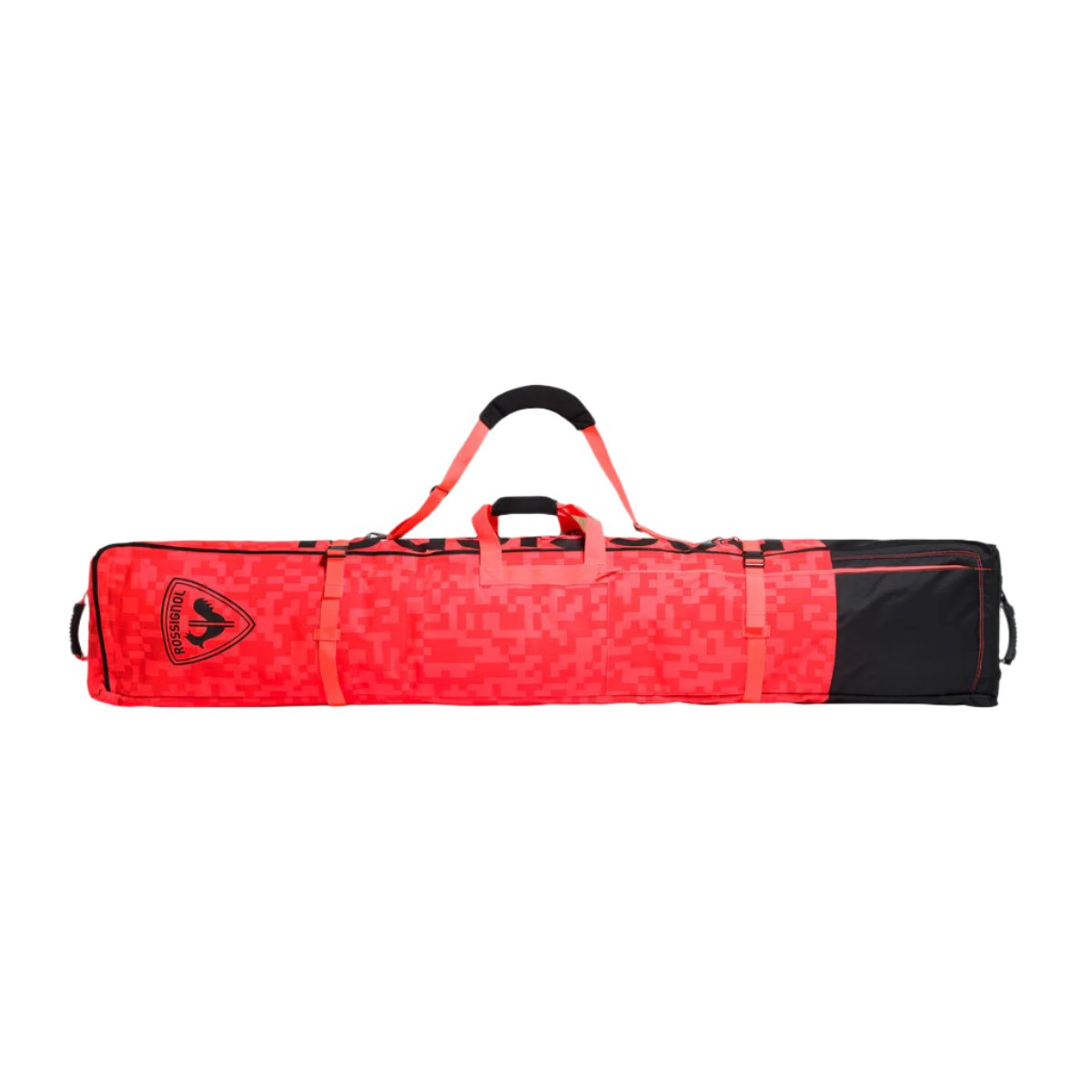 Rossignol Hero Ski 2/3 Pair Ski Bag 2023 - A red ski bag with a black zipper and handle, featuring a pixelated pattern on its side.