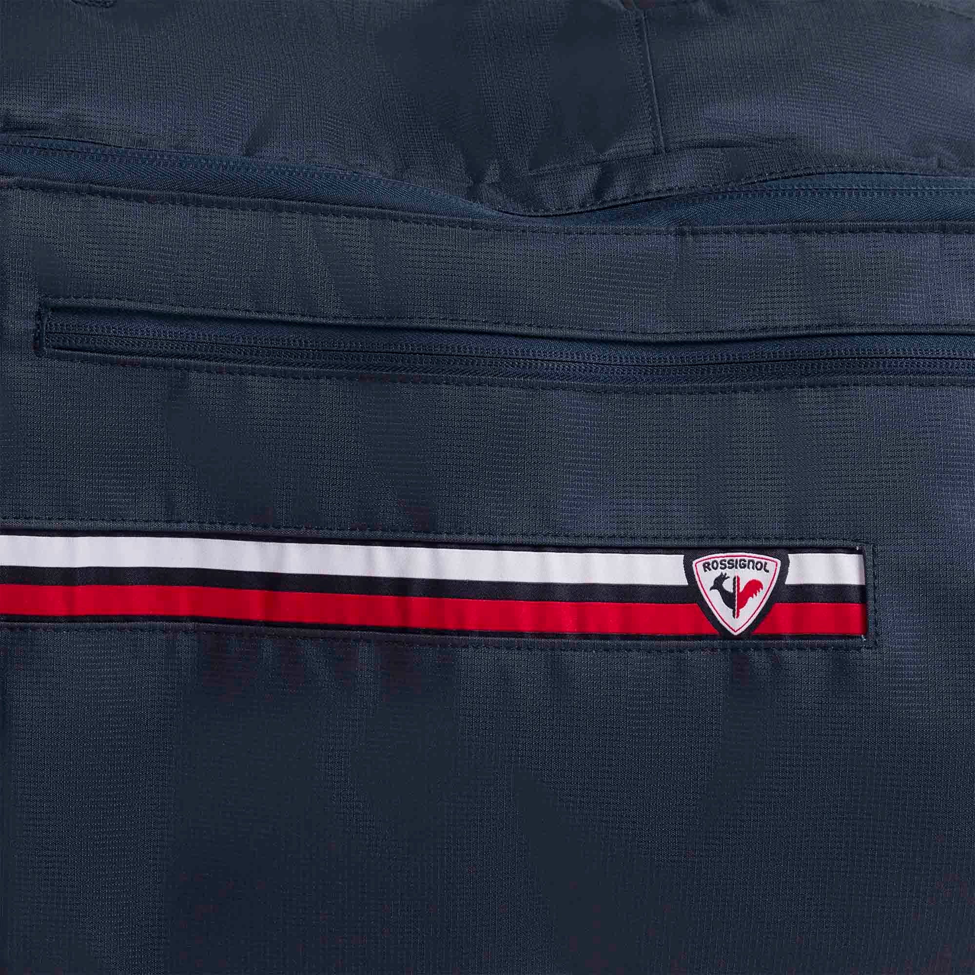 Rossignol Strato Extend 2 Pair Ski Bag with Wheels - The bag is dark gray with a red zipper and black wheels.