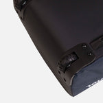 Rossignol Strato Extend 2 Pair Ski Bag with Wheels - A black ski bag with wheels and a handle, featuring a zippered opening and a white logo on the side.