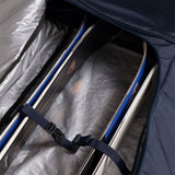 Rossignol Strato Extend 2 Pair Ski Bag with Wheels - A large, blue ski bag with wheels and a handle on top.