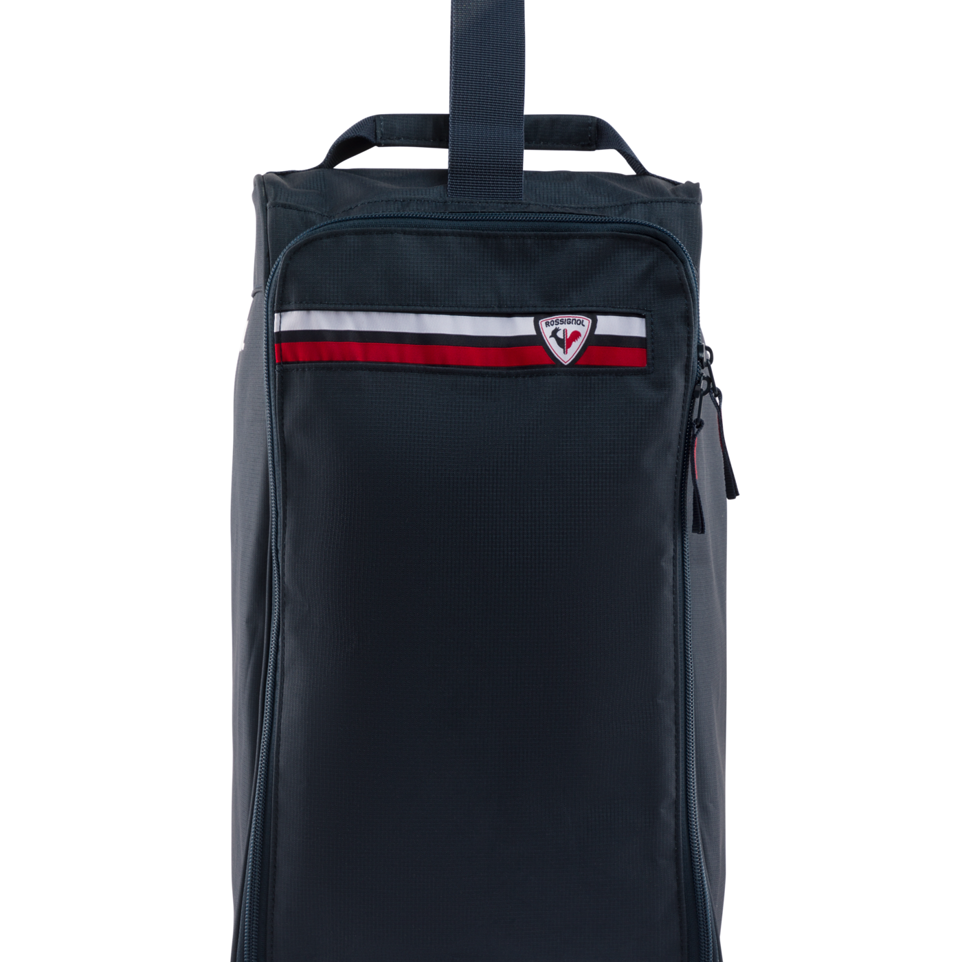 Rossignol Strato boot bag, dark blue fabric with red-and-white logo stripe