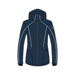 Rossignol Women's Flat Insulated Jacket 2025 - A dark blue jacket with a hood, featuring white stripes on the sleeves and chest.