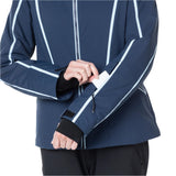 Rossignol Women's Flat Insulated Jacket - A navy blue jacket with white stripes on the sleeves and a black zipper.