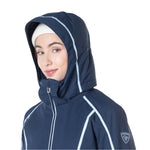 Rossignol Women's Flat Insulated Jacket 2025 - A navy blue jacket with a white zipper and a logo on the left sleeve.