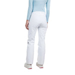 Rossignol Women's Staci Insulated Pant 2025 - A pair of white ski pants with a black logo on the left leg and a small black zipper pull on the right side.