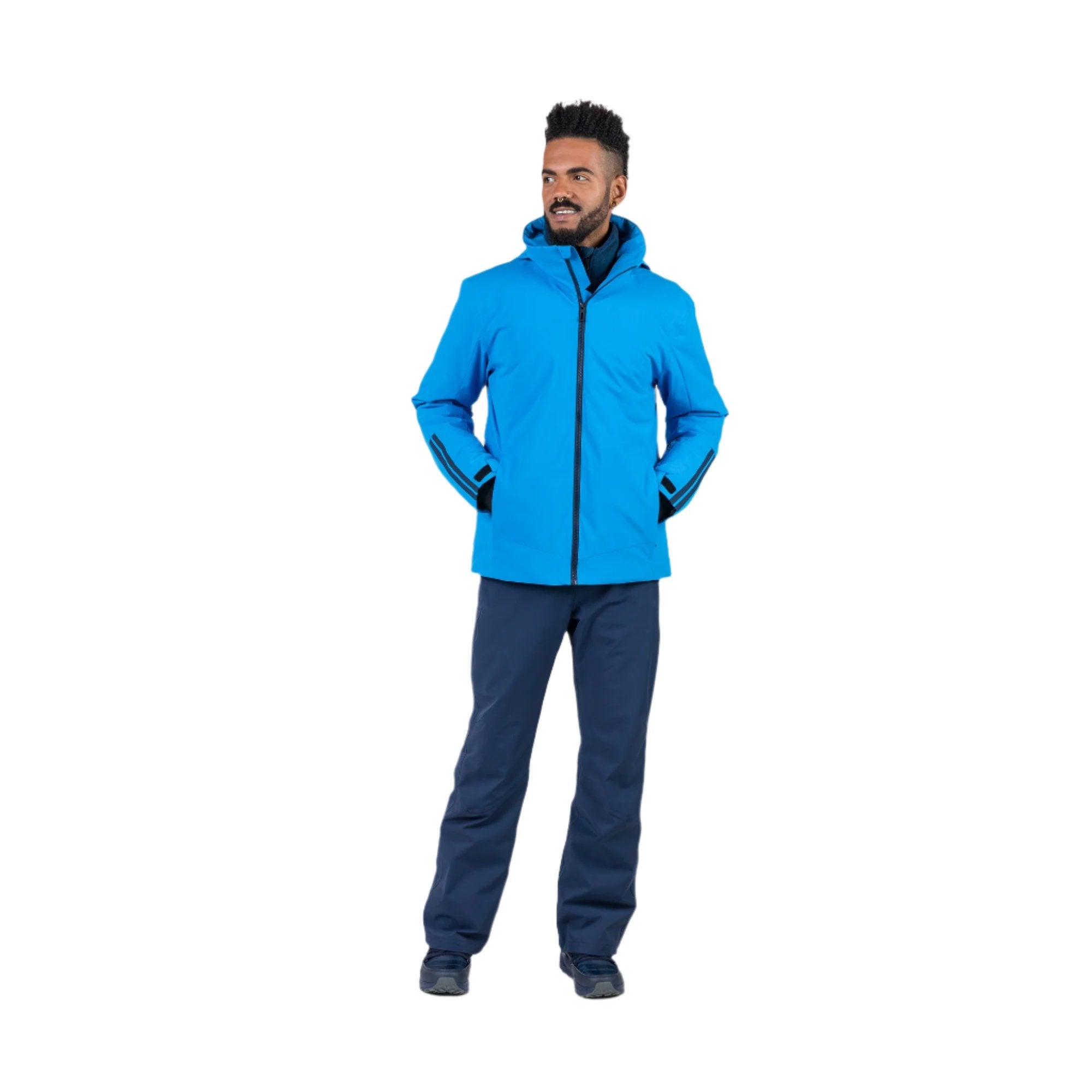 Rossignol Men's Strawpile Insulated Jacket - A bright blue jacket with a black zipper and two zippered pockets on either side of the waist.