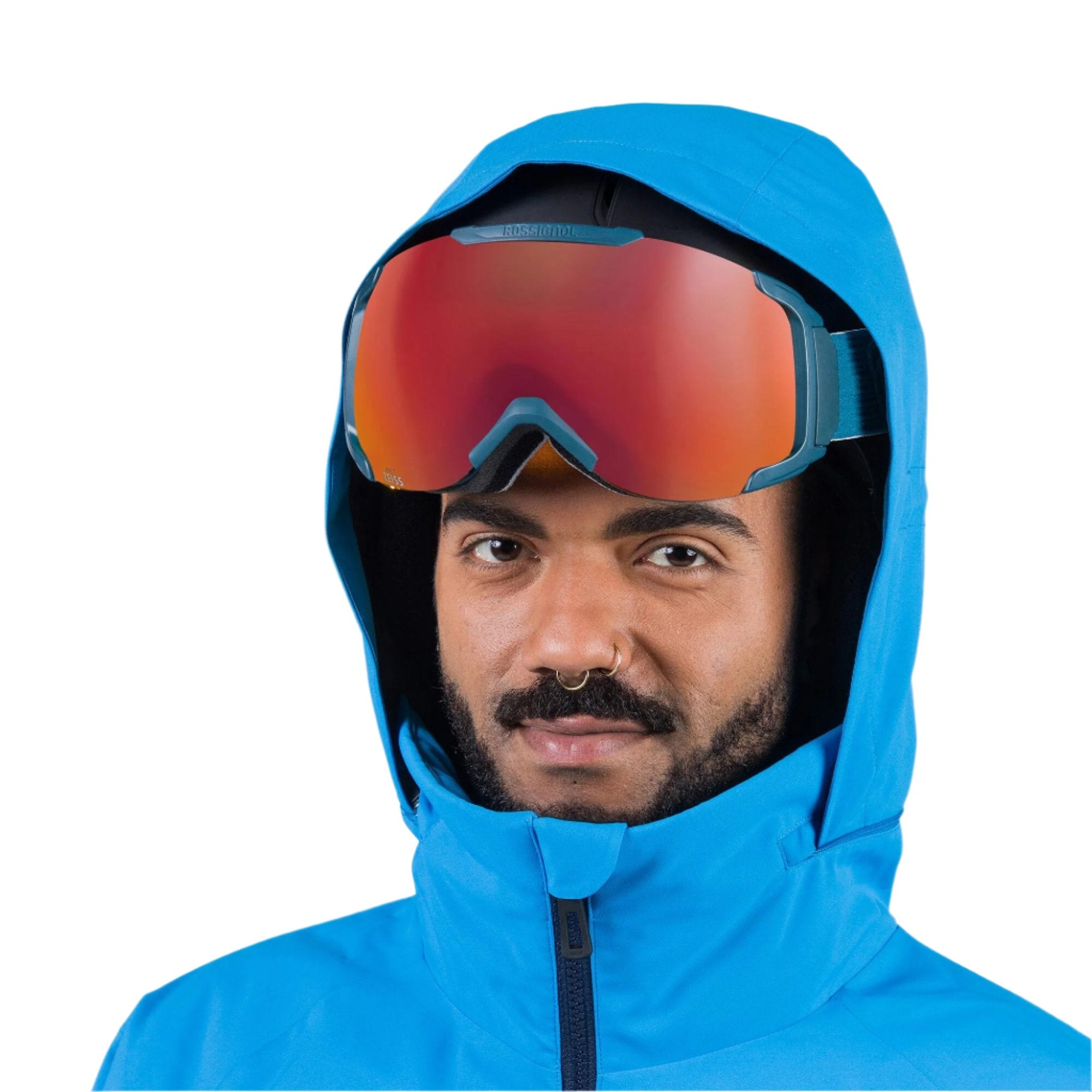 Rossignol Men's Strawpile Insulated Jacket 2025 - A blue ski jacket with a black zipper and two zippered pockets on the front.