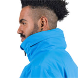 Rossignol Men's Strawpile Insulated Jacket - A bright blue jacket with a high collar and zippered chest pocket, featuring a black zipper pull.