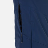 Rossignol Men's Blackside Insulated Jacket 2025 - A black jacket with a zippered chest pocket and two zippered side pockets, featuring a diagonal pattern of thin white stripes on the right sleeve.