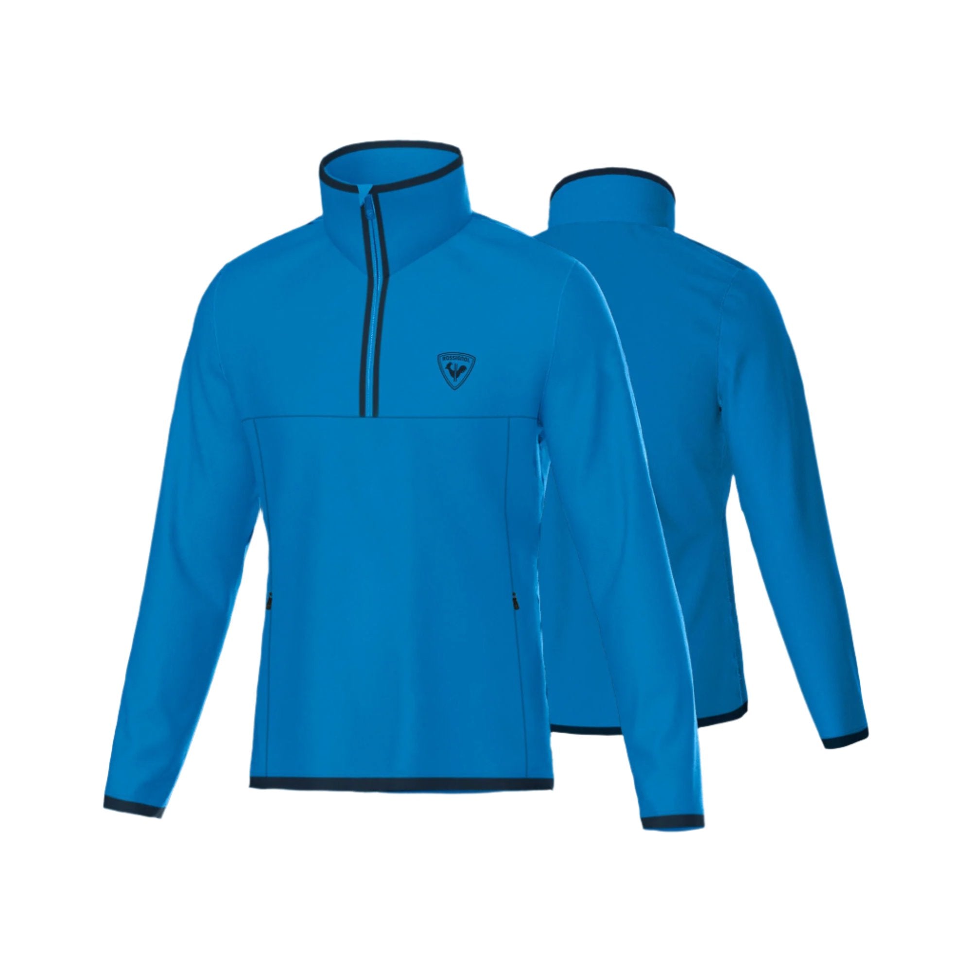 Rossignol Men's Strawpile 1/2 Zip Fleece Top - A blue fleece top with a zipper and a small logo on the chest.