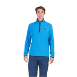 Rossignol Men's Strawpile 1/2 Zip Fleece Top - A man wearing a bright blue fleece top with a black zipper and a small logo on the left chest.