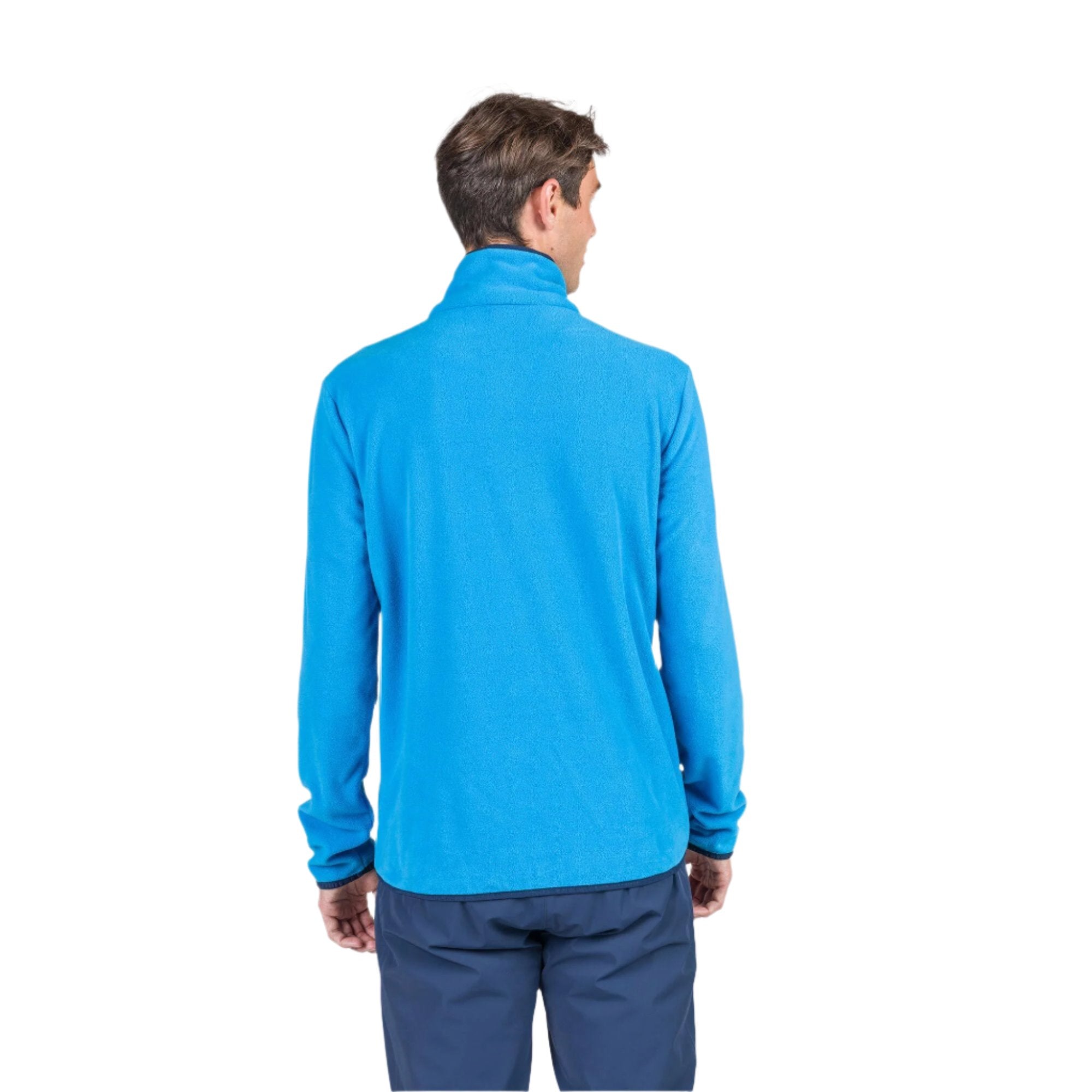 Rossignol Men's Strawpile 1/2 Zip Fleece Top - A bright blue fleece top with a zippered front and black trim around the collar, cuffs, and hem.