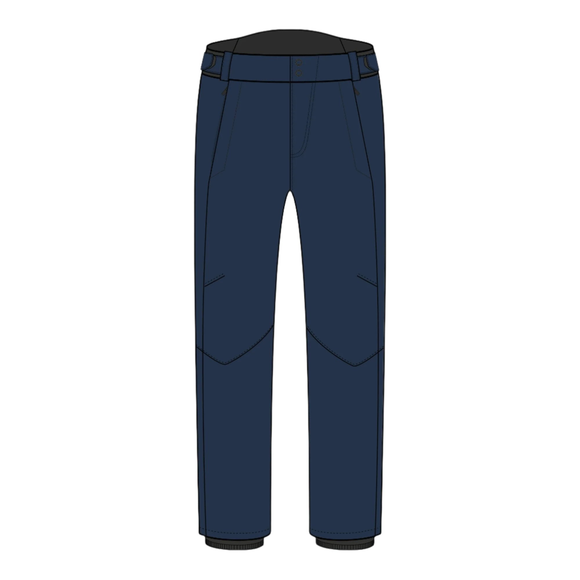 Rossignol Men's Blackside Insulated Pant 2025 - A pair of black insulated ski pants with a zippered pocket on the right thigh and two zippered pockets on the left side.