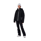 Rossignol Women's Blackside Puffy Jacket - A black puffer jacket with a white zipper and hood.