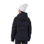 Rossignol Women's Blackside Puffy Jacket 2025 - A black puffer jacket with a hood and zippered pockets.