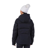 Rossignol Women's Blackside Puffy Jacket 2025 - A black puffer jacket with a hood and zippered pockets.