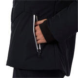 Rossignol Women's Blackside Puffy Jacket 2025 - A black puffer jacket with a white zipper and drawstring.