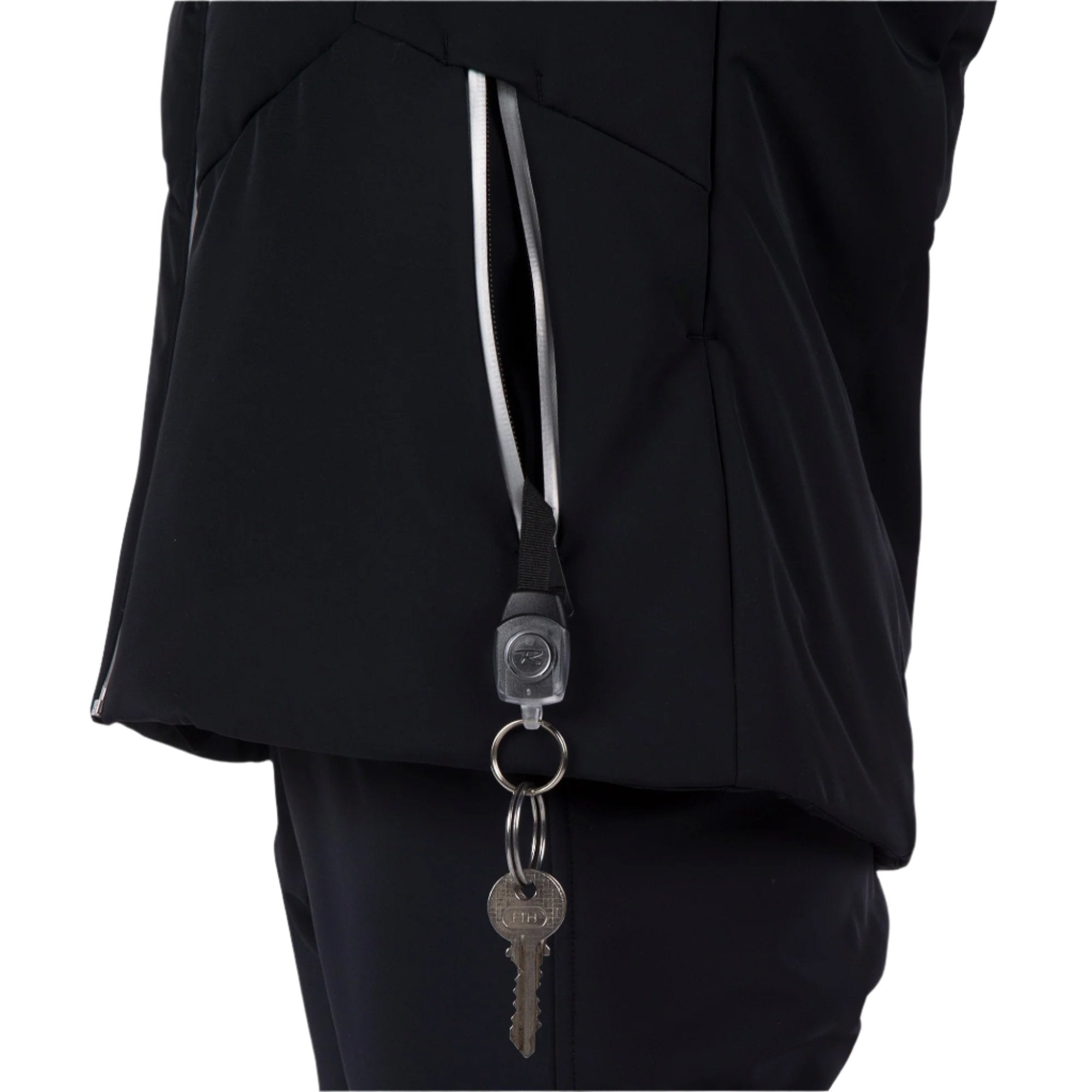 Rossignol Women's Blackside Puffy Jacket - A black puffy jacket with a zipper and two zippered pockets on the front.