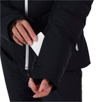 Rossignol Women's Blackside Puffy Jacket - A black puffer jacket with a white zipper and silver hardware.